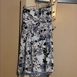 Blue floral, strapless dress from Express